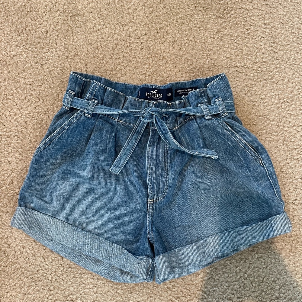Hollister Blue Jean Shorts with Paper Bag Waist